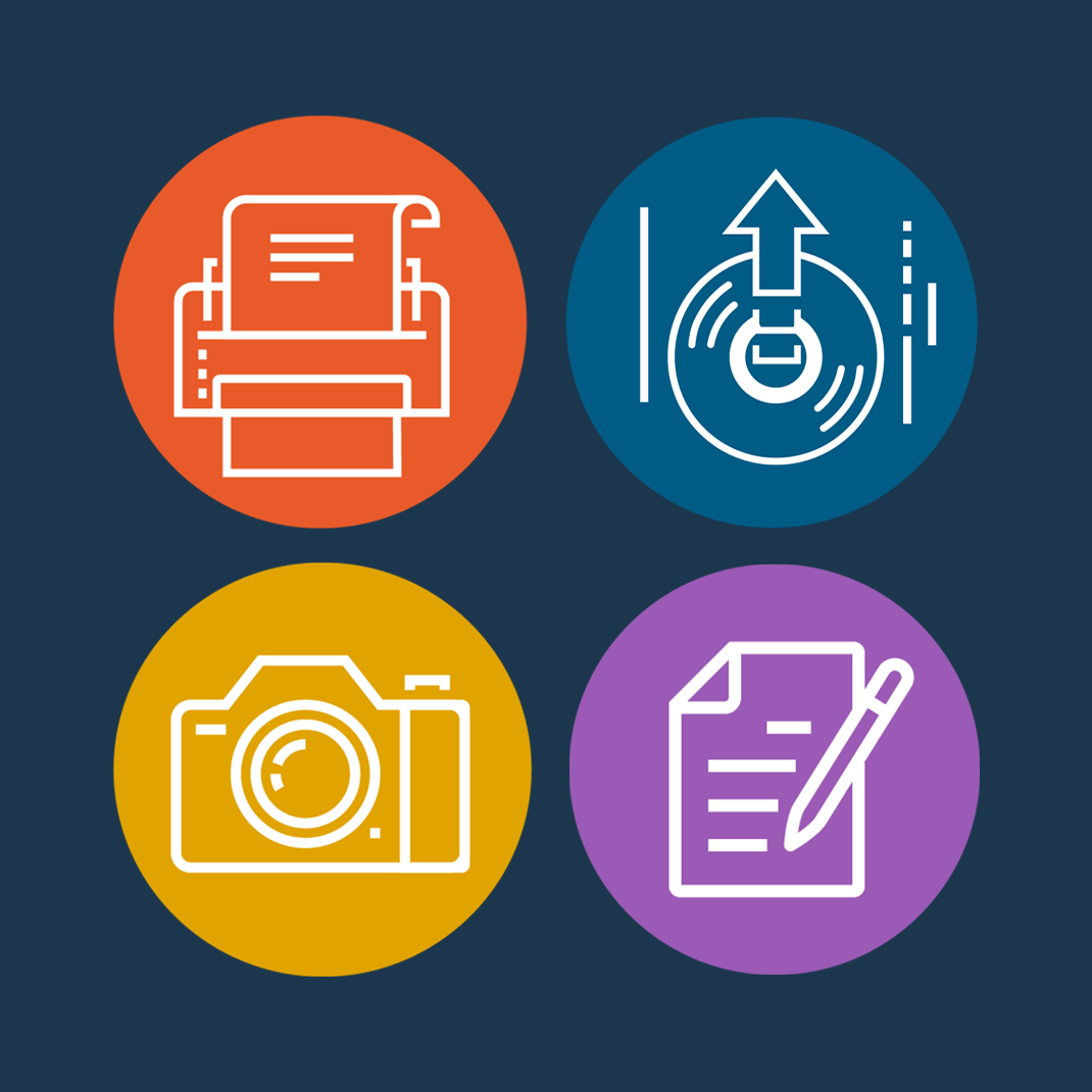 Capture Product Icons of a Scanner, a CD, a Caputre Device and Form